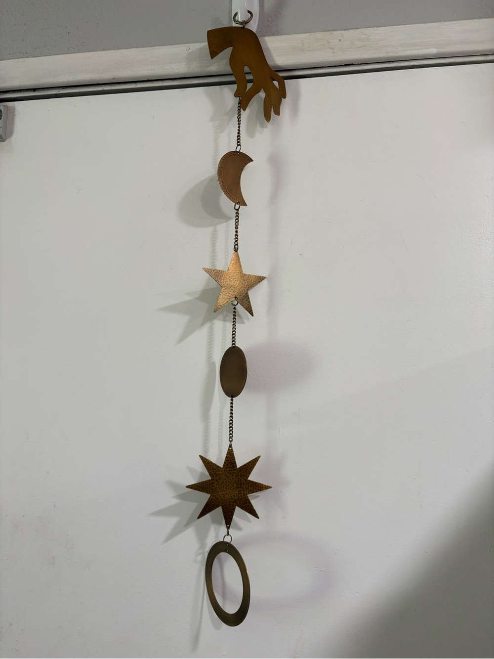 Celestial Hanging Metal Mobile Wind Chime Moon Stars Rings Hand Gypsy Whimsy Whi